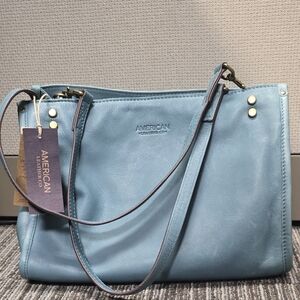 NWT American Leather Co Lenox Triple Entry Satchel Bag Sold Out Color Deep Lake